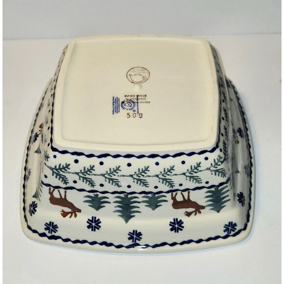 Boleslawiec Polish Pottery Square Baker Serving Bowl Snowflake Reindeer Tree 7.5 - Picture 4 of 8